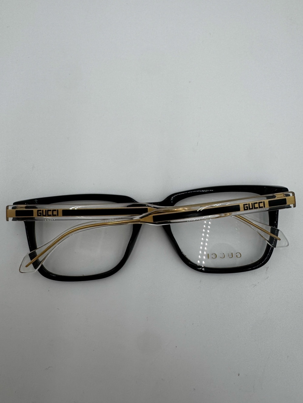 Gucci Black and Gold Rectangular Glasses - Picture 5 of 7
